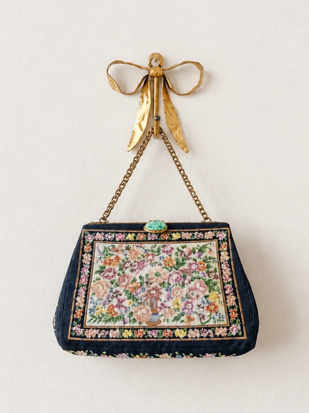 Vintage 1950s Floral Petit Point Needlepoint Evening